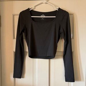 Hollister Dark Grey Long-Sleeve Square Neck Crop Top